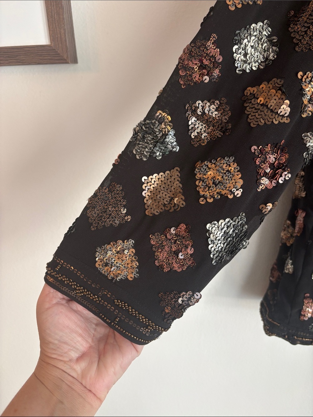 Chicos vintage beaded sequin Black dressy Jacket metallic fancy event women’s 8 - Picture 2 of 8